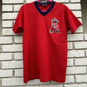 Vintage Evans Angels Mesh V-neck Top in Red - Size Medium